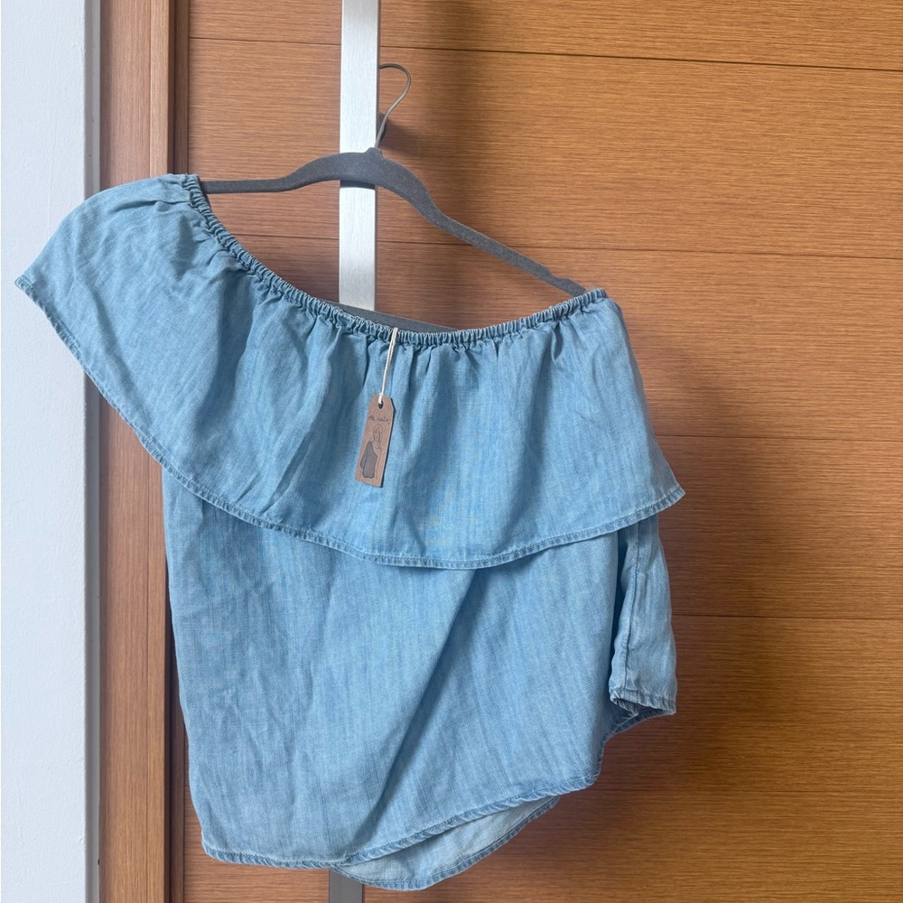 American Eagle Outfitters Asymmetrical Ruffled Blue Blouse